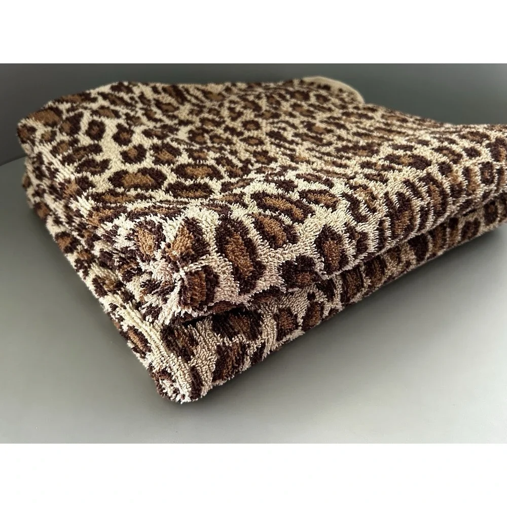 2 Vtg Ralph Lauren Aragon Leopard Print Bath Towel Cheetah USA 27x51
